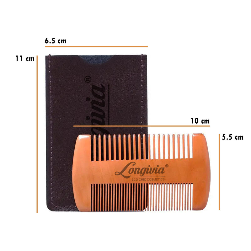 [Australia] - Longivia® Beard Comb Wood Ecological 100% Pear Wood Beard Comb Wood Beard Care for Men Wooden Comb Coarse and Fine Prongs Set - High Quality Beard Comb 