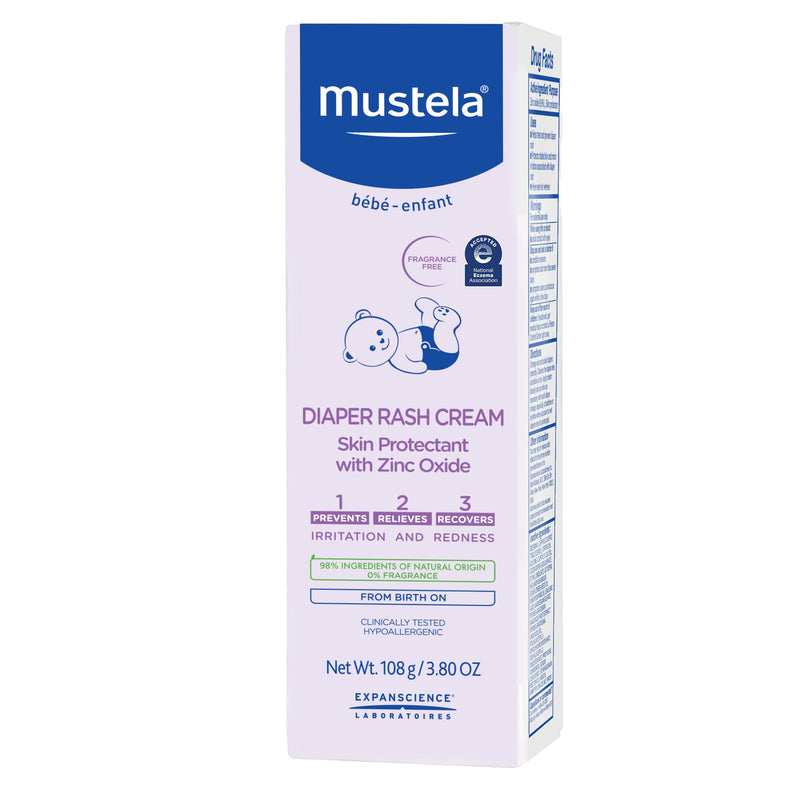[Australia] - Mustela Baby Diaper Rash Cream 123 - Skin Protectant with Zinc Oxide - Fragrance Free & Paraben Free - with 98% Natural Ingredients - Various Packaging 1-Pack 