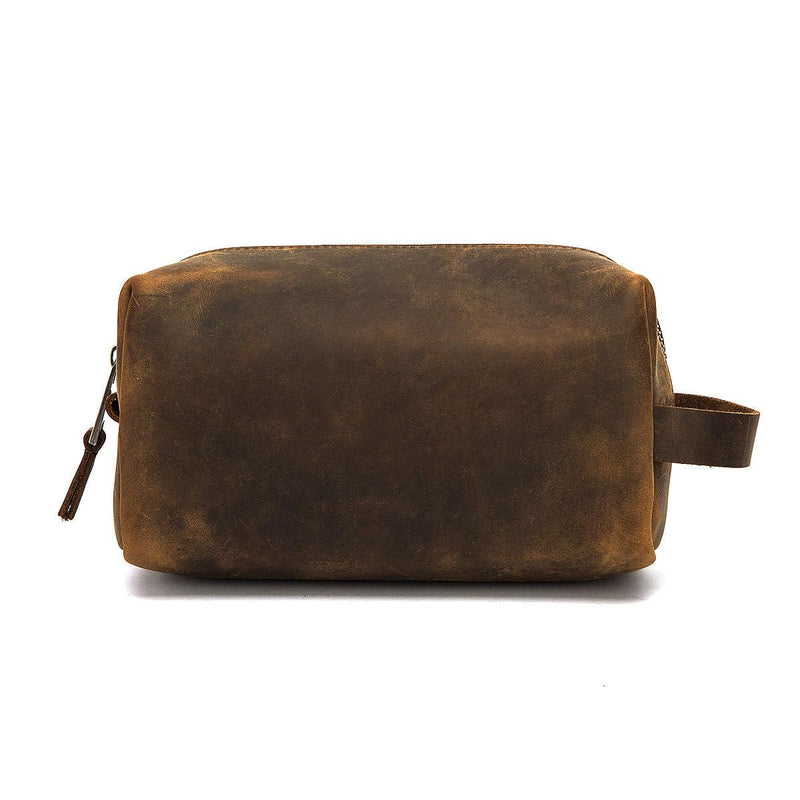 Premium Leather Unisex Toiletry Travel Pouch, Cosmetic Bag Organizer Stylish Waterproof Lining Vintage Unisex Kit, Water Resistant-Cosmetic Case DOPP Kit SD 064 (Coffee) Coffee