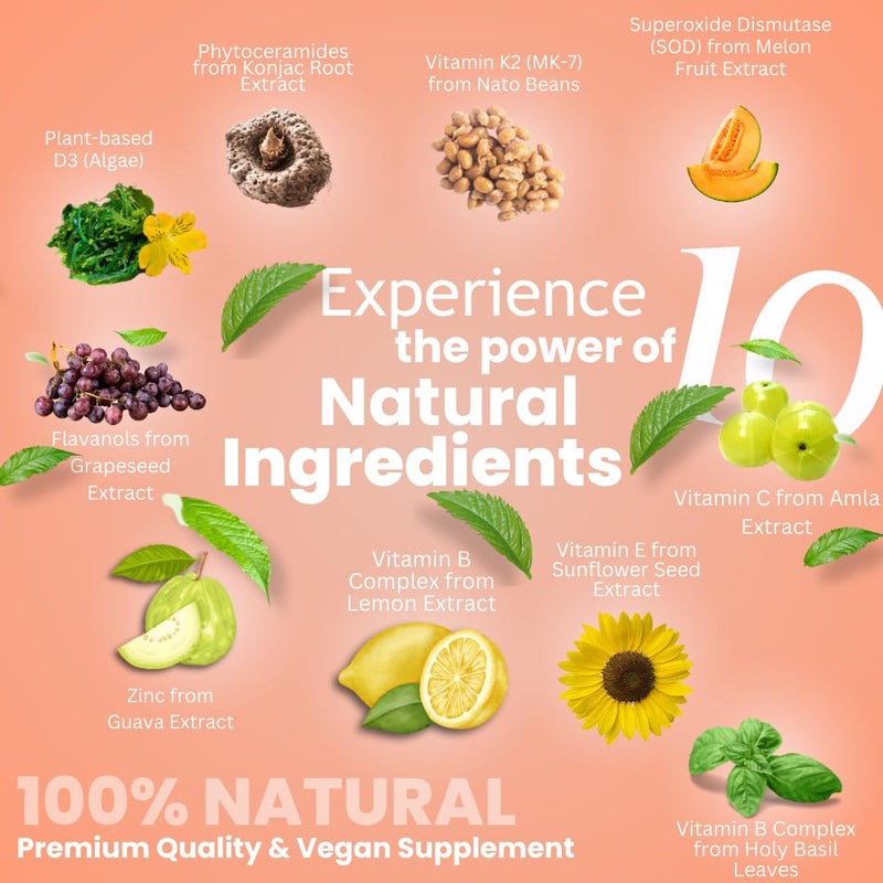 Vegan Collagen Booster – Konjac Root, Melon Extract (SOD) & Flavanols – Skin, Hair & Nail Support – 1 Month Supply – Plant-Based Supplement for Hydration, Firmness & Even Tone