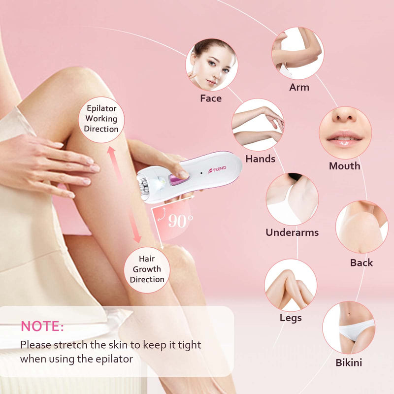 Epilator for Women, Smooth Glide Epilator Facial and Body Hair Remover with LED Light Rechargeable Hair Removal Device for Face, Bikini, Armpits, Arms, and Legs White-pink