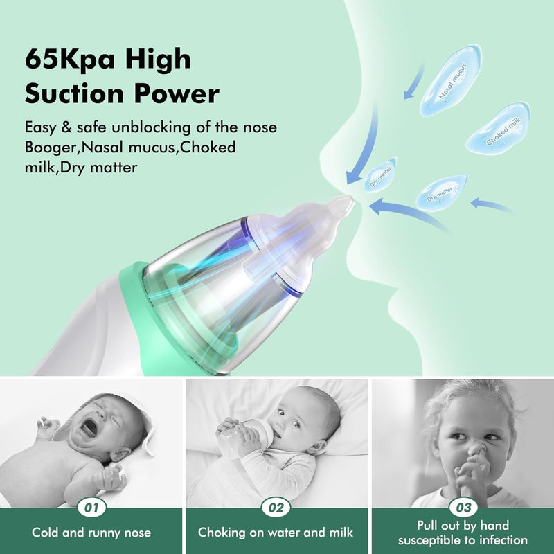 [Australia] - Nasal Aspirator for Baby - Baby Nose Sucker with 3 Suction Levels, Baby Nasal Aspirator, Electric Nose Suction for Baby with 3 Silicone Tips Music and Light, Rechargeable Snot Nose Sucker for Babies 