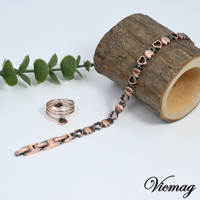 [Australia] - Vicmag Copper Bracelet for Women Strength Magnetic Bracelets 99.9% Pure Copper Jewelry Adjustable Love Rose Gold Ring 