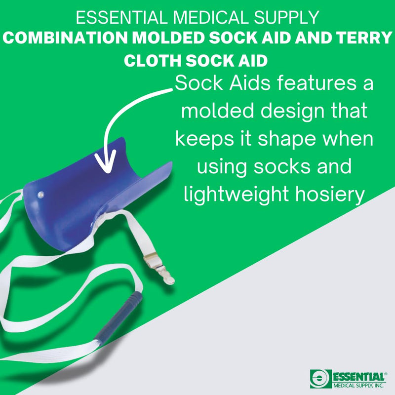 [Australia] - Essential Medical Supply Combination Molded Plastic Sock and Stocking Aid and Terry Cloth Sock Aid - Two Sock and Stocking Donners in One Package for Adults and Seniors 