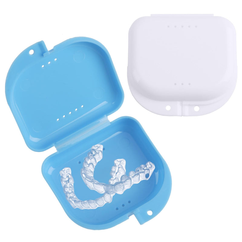 [Australia] - Pack of 2 braces box, denture box, braces box, denture box, tooth splint box, grinder splint box, for braces, sports dental equipment, dentures (blue, white) blue, white 