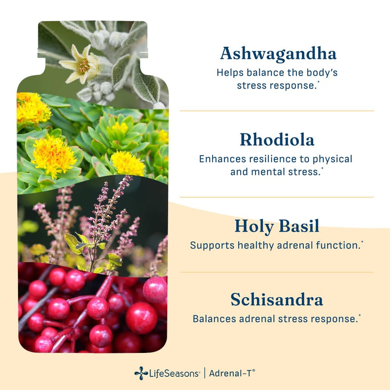 LifeSeasons Adrenal-T - Adrenal Fatigue Support Supplement - Helps Lower Cortisol - Avoid Burnout - Aids Stress Management - Energizing - with Ashwagandha Adaptogens - 60 Capsules 60 Count (Pack of 1)