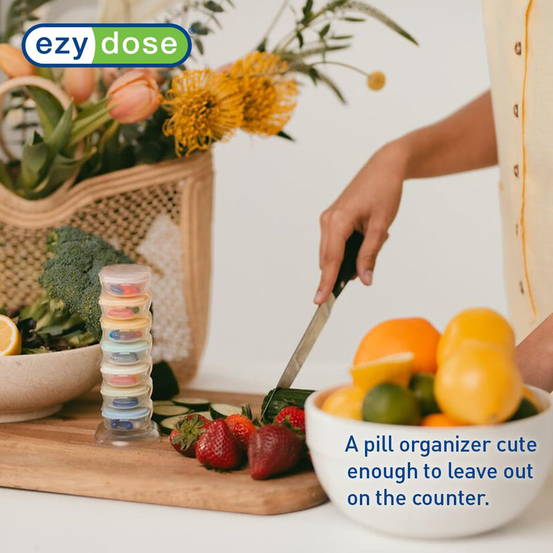 Ezy Dose Weekly (7-Day) AM/PM Pill Organizer, Medicine Case, Pastel Rainbow | Daily Stackable Vitamin & Supplement Medication Case, 2x a Day Removable Compartments, Travel-Friendly Tower, BPA-Free