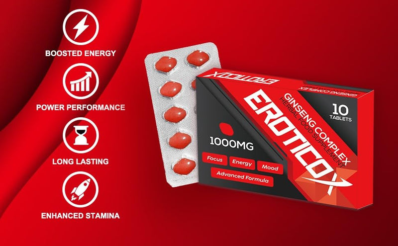 RED 1000mg | Stronger | Longer | Harder | Performance | Extra Strength Enhancing Pills, Stamina Endurance Booster Supplement Pills for Men | 10 Ginseng Tablets