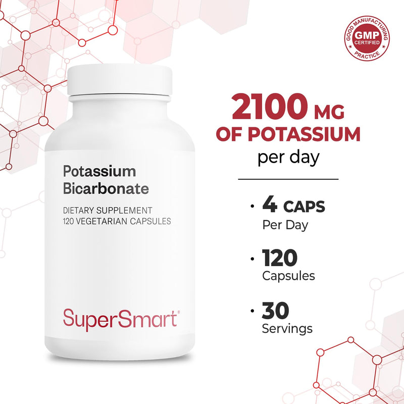 [Australia] - Supersmart - Potassium Bicarbonate 5400mg per Day (High Dose) - Electrolyte Mineral - Acid-Base Balance pH - Heart, Muscle & Nerve Health | Non-GMO & Gluten Free - 120 Vegetarian Capsules 1 Count (Pack of 120) 