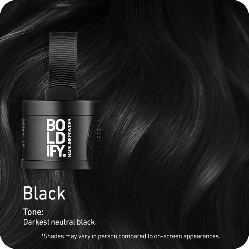 Boldify Hairline Powder, Root Touch Up Hair Color Black 4g | Instantly Fills Thinning Hair & Sparse Hairlines - Root Cover Up for Gray Hair - Water-Resistant, Sweat-Proof 24-Hour Wear