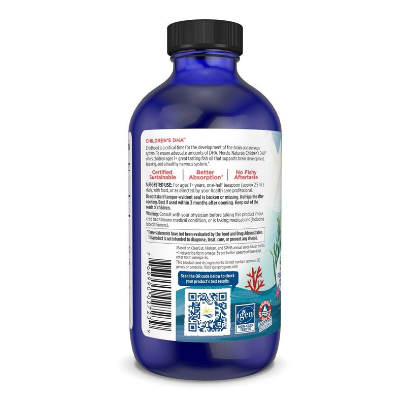 [Australia] - Nordic Naturals Children’s DHA, Strawberry - 8 oz for Kids - 530 mg Omega-3 with EPA & DHA - Brain Development & Function - Non-GMO - 96 Servings 8 Fl Oz (Pack of 1) 