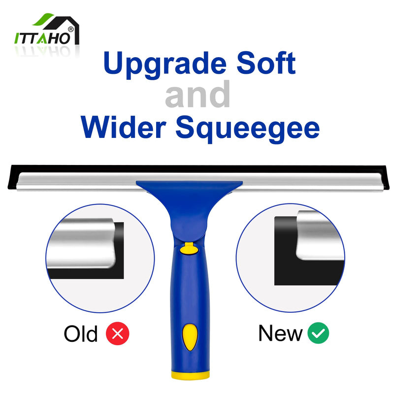[Australia] - ITTAHO Squeegee for Window Cleaning,12" Squeegee and 11" Microfiber Scrubber Combi with Stainless Steel Pole,Extendable Window Cleaner for Car,Sliding Door,Shower Glass Door-Swivel Style-2 Pads Blue 12" Squeegee 