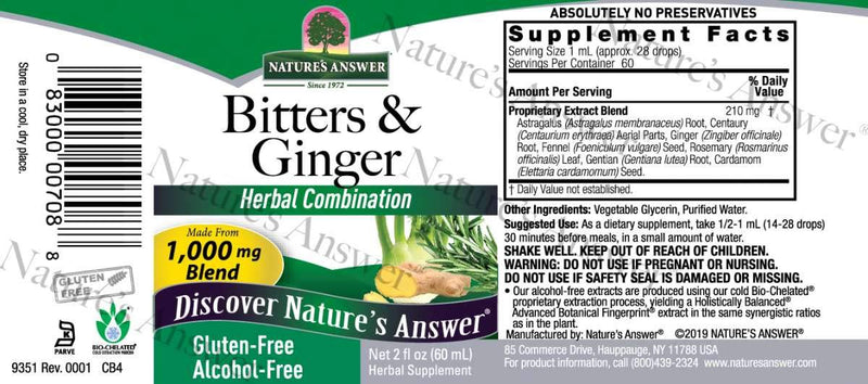 [Australia] - Nature's Answer Alcohol Free Bitters & Ginger 2 Fluid Ounces | Supports Digestion | Supports Stomach Function 