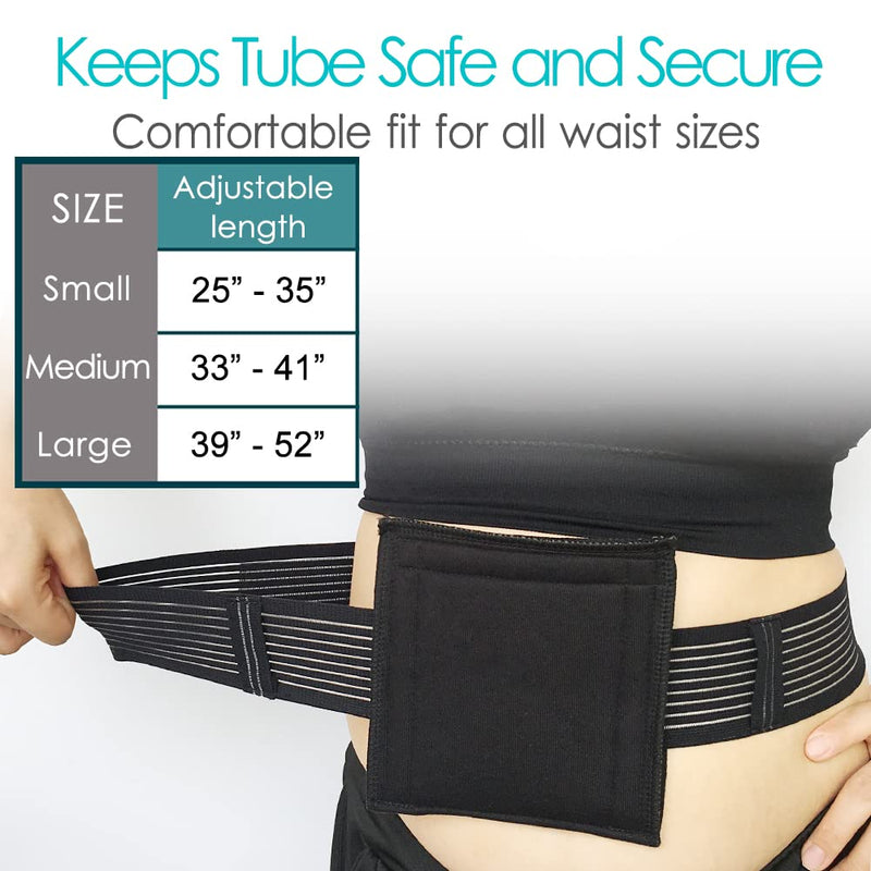 [Australia] - G Tube Holder Peritoneal Dialysis Catheter Belt to Secure Medical Feeding Tubes Gastrostomy Gtube PEG J Tube with Larger 6" Square Sponge Pouch Pad Accessories for Adults Women Men Black Medium (Pack of 1) 