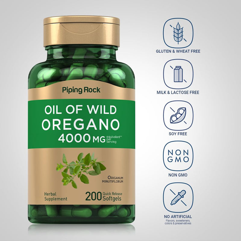 [Australia] - Piping Rock Oil of Oregano 4000mg | 200 Softgel Capsules | Herbal Supplement | Non-GMO, Gluten Free Pills 