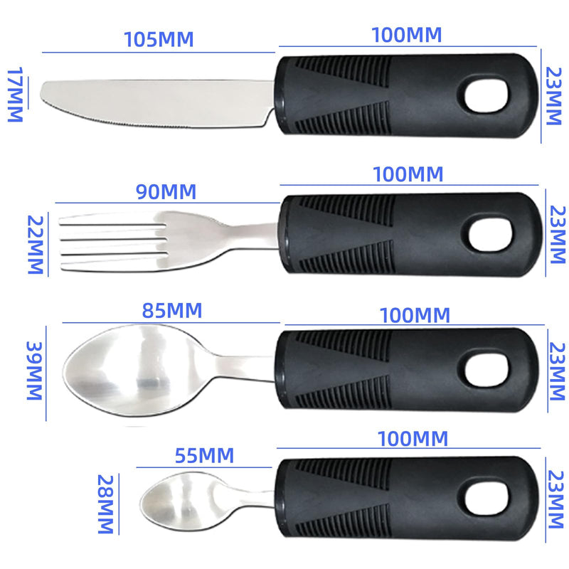 Disability Aids Easy Grip Eating Utensils Set of 4 – Extra Wide Handles, Adaptive Forks and Spoons for Adults, Comfortable Grips Ideal for Elderly, Disabled, Arthritis, Tremors (Straight) Straight