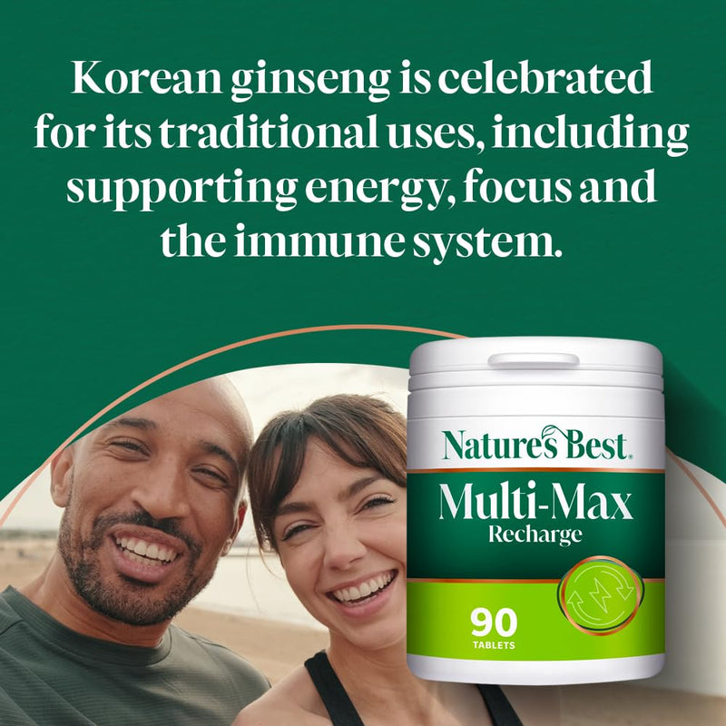 Nature's Best Multi-Max Recharge Multivitamin - with Vitamin B, C and Zinc - Energy & Immune Support - UK Made - 90 Tablets (1 Month's Supply)