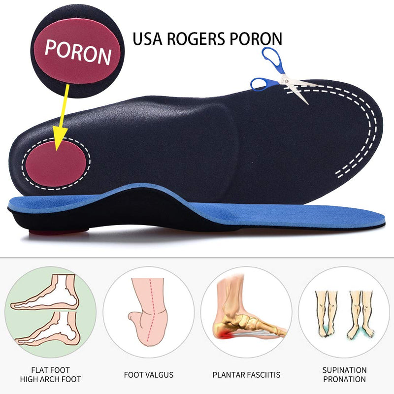 [Australia] - VALSOLE Orthopedic Insoles for Men and Women High Foot Support Soft Functional Shoe Insoles Insert for Flat Feet, Plantar Fasciitis, Foot Pain Dark Blue 44-45 EU 29cm 