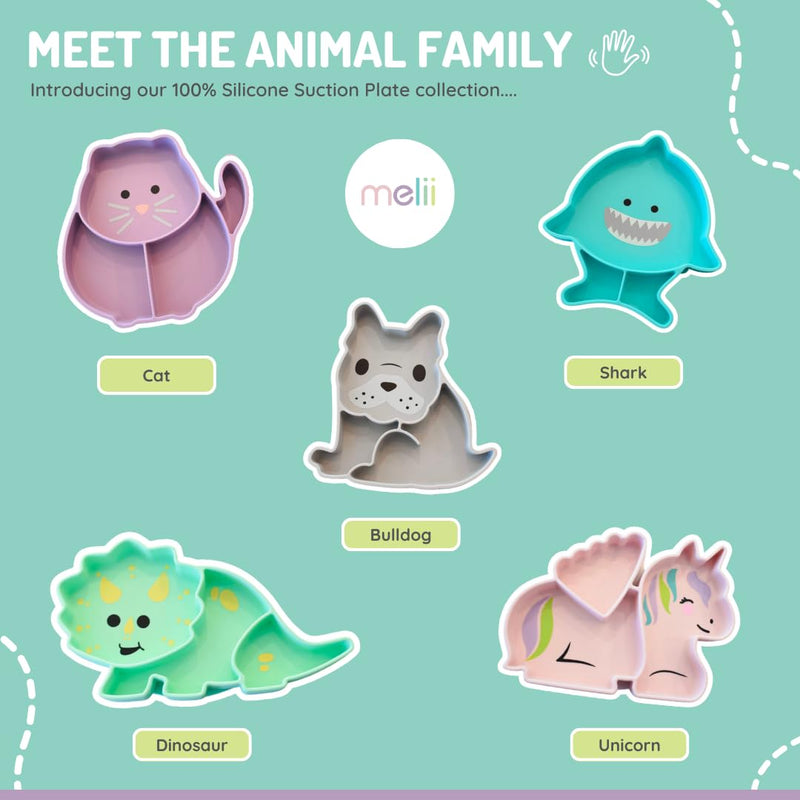 [Australia] - melii Divided Silicone Suction Plate - 100% Silicone, for Baby + Toddlers – BPA Free, Dishwasher & Microwave Safe (Cat) Cat 