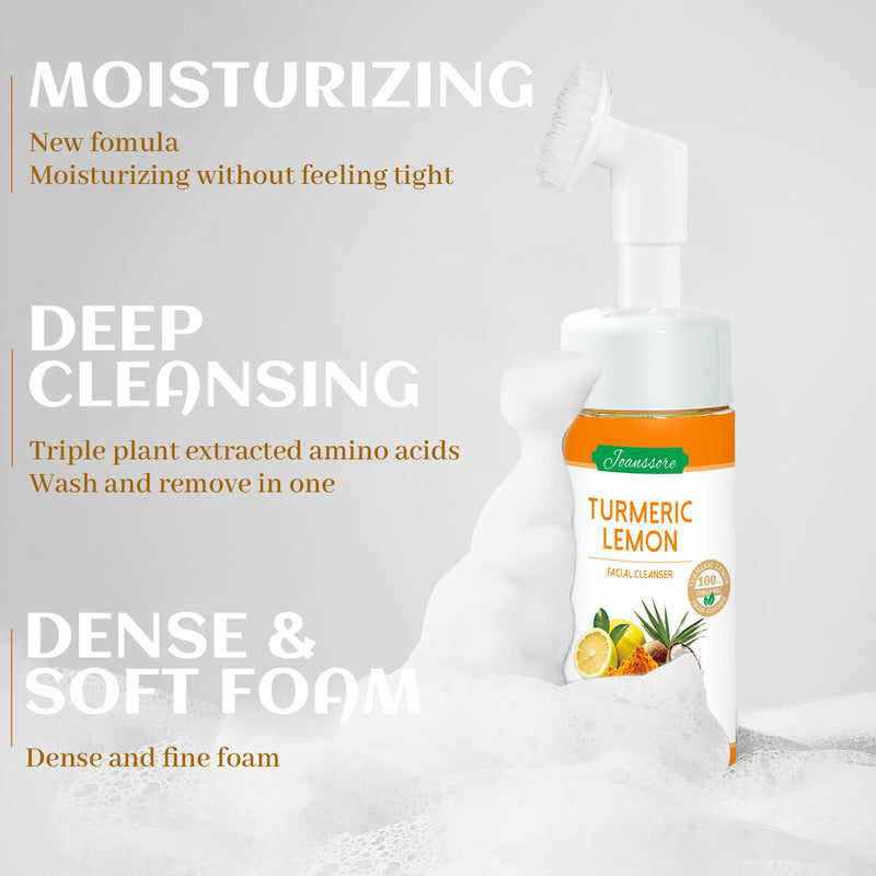 2PCS Turmeric Lemon Face Wash with Brush, Vitamin C Foaming Face Cleanser | Turmeric Soap Lemon Soap Deep Clean with Coconut Oil, Foaming Facial Cleanser for All Skin, 150g/5.07 FL Oz x2