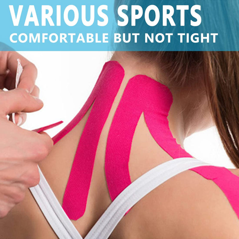 SOONGO Kinesiology Tape Sports Tape 5 Roll, Elastic Athletic Tape for Shoulder Ankle Elbow Wrist Knee Support, Waterproof Body Tape for Muscle Comfort (Pink) Pink Pack of 5