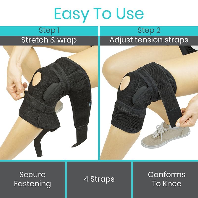 [Australia] - Vive Hinged Knee Brace (2 Pack) - Relieves ACL, MCL, Meniscus Tear - Lightweight, Comfortable, Breathable Open Patella Wrap with Side Stabilizers - for Women & Men - Adjustable Strap for Tendonitis (Black) Black 