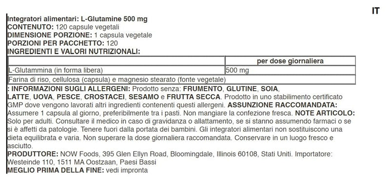 [Australia] - Now Foods, L-Glutamine, 500mg, 120 vegan capsules, amino acid 