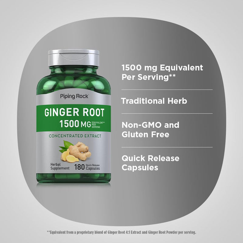 [Australia] - Piping Rock Ginger Root Capsules | 1500 mg | 180 Count | Non-GMO, Gluten Free Supplement 