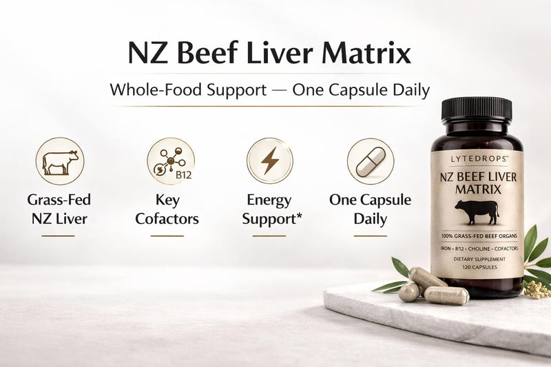 NZ Beef Liver Matrix – Grass Fed Beef Liver Capsules - 1 Capsule Dose (not 4-6) Includes Bio Available B12, and Amplified Ingredients 1 count (Pack of 120)