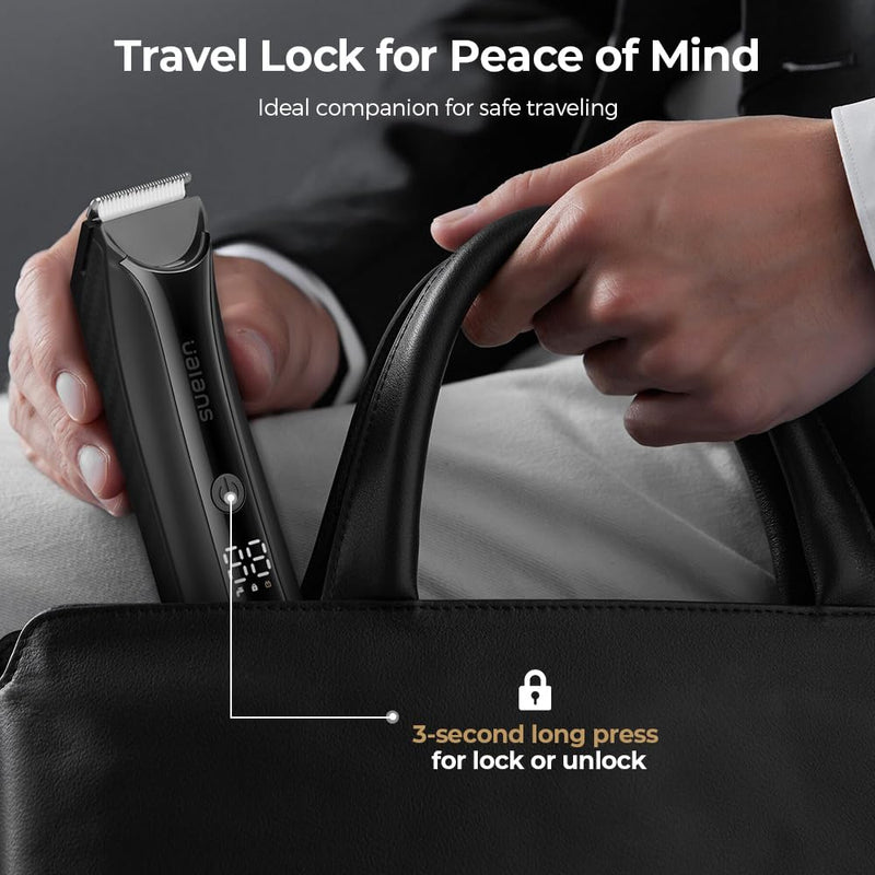 [Australia] - Ualans intimate razor for men, electric body razor for men with LED light and display, IPX7 waterproof body hair trimmer, 100% waterproof including 4 attachment combs, gifts for men 