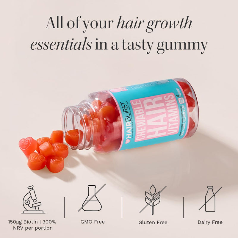 HAIR BURST Biotin Gummies for Hair Growth — Hair, Skin & Nails Vitamin Supplement, Reduces Breakage, Promotes Healthier Thicker- Daily Chewable Vitamins - 60 Day Supply