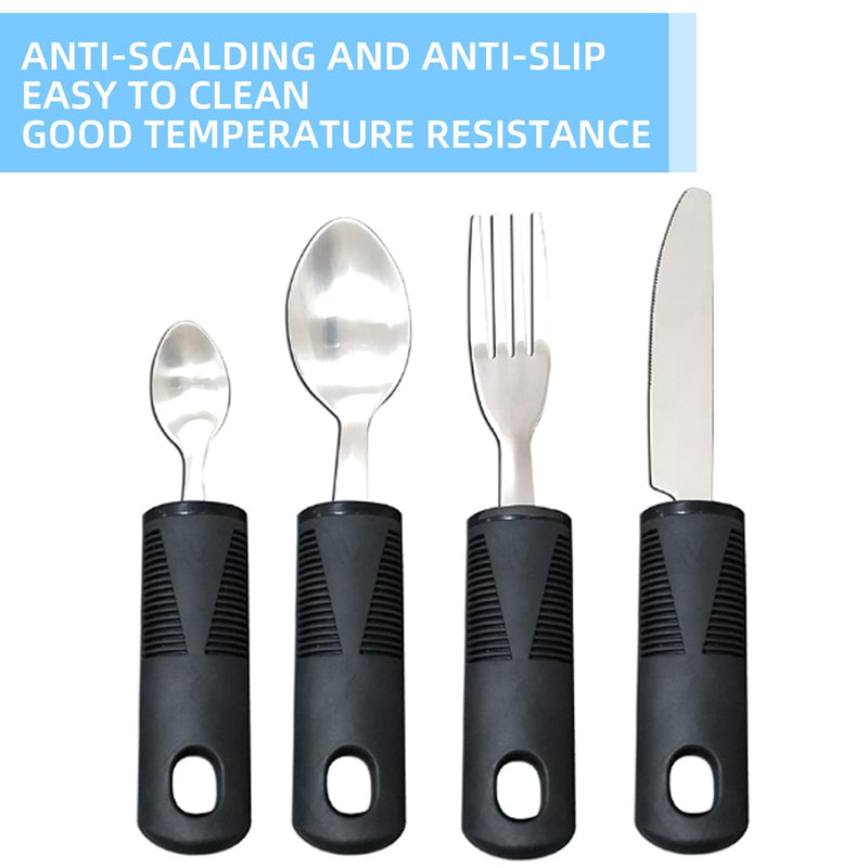Disability Aids Easy Grip Eating Utensils Set of 4 – Extra Wide Handles, Adaptive Forks and Spoons for Adults, Comfortable Grips Ideal for Elderly, Disabled, Arthritis, Tremors (Straight) Straight