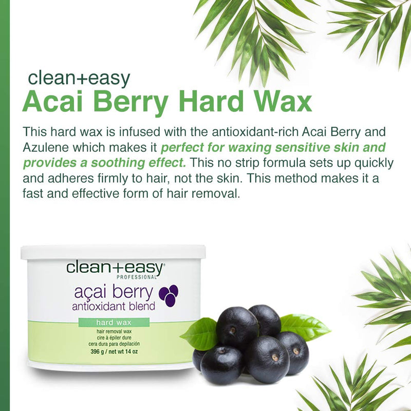 [Australia] - Clean + Easy Acai Berry Hard Wax for Hair Removal – Non-Strip, Depilatory Wax for Painless Full Body, Face, Bikini Brazilian Waxing, Removes Fine to Coarse Hair, 14 oz 