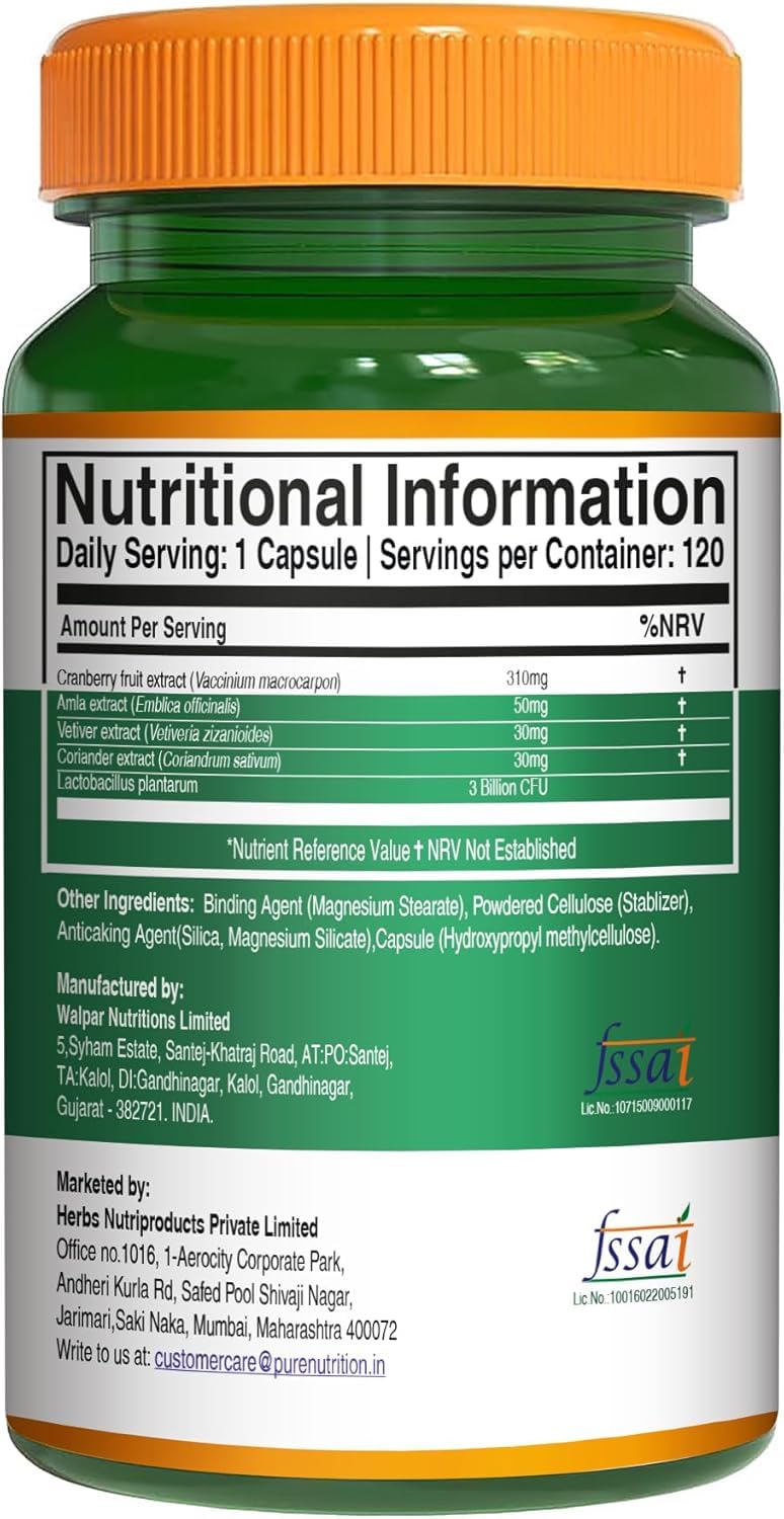 Pure Nutrition Cranberry Extract with Amla & Probiotics |120 Caps | Cranberry Extract Supports Healthy Urinary Tract Function* | Non GMO