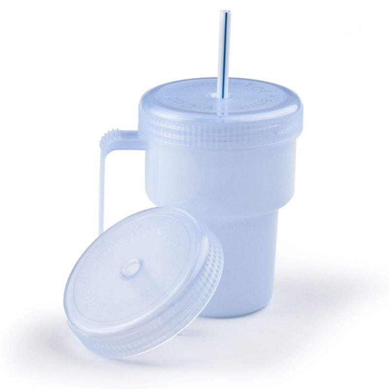HOMECRAFT Kennedy Cup, Spillproof Adult Sippy Cup with Handle & Secure Lid, 7 oz. No Spill Cups for Hot & Cold Liquids Lying Down, Daily Living Glasses for Disabled,Elderly, Blue (Pack of 1)