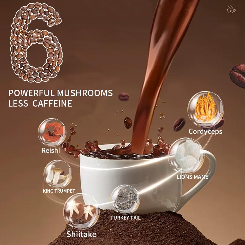 [Australia] - Mushroom Coffee, Instant Organic Mushroom Coffee with Cordyceps, Reish, King Trumpet, Shitake, Turkey Tail, Lions Mane for Energy, Focus, Positive Mood & Immune Support (30 Servings) 1 