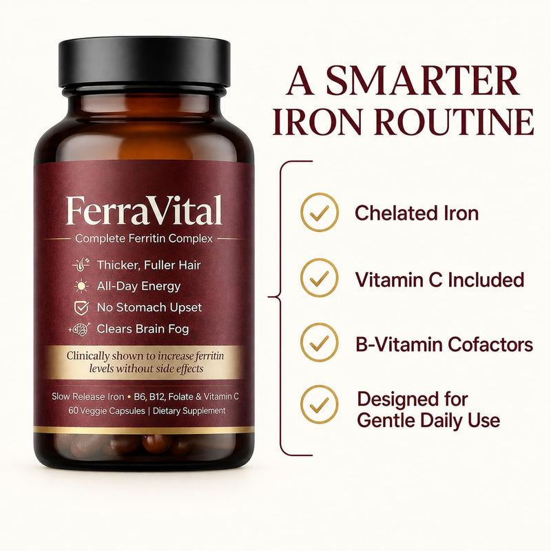 FerraVital Ferritin Support Iron Supplement for Women, 60 Capsules | With lactoferrin, vitamin C, L-lysine, active B vitamins and essential minerals for a streamlined daily routine.