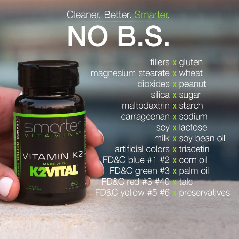 [Australia] - Smarter Vitamin K2 MK7 100mcg, Made with K2VITAL and Kale, 60 Liquid Softgels 60 Count (Pack of 1) 