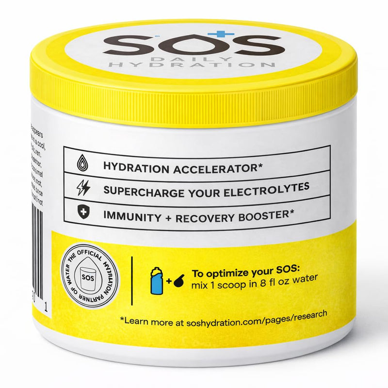 SOS Hydrating Electrolyte Powder (Lemon Flavour - Bulk 31 Servings) Best Fast Acting, Low Calorie Rehydration Sports Drink