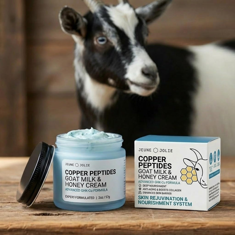 Jeune Jolie GHK-Cu Copper Peptide Goat Milk Face Cream with Honey - Advanced Barrier Repair Moisturizer with Peptides - Hydration for Dry, Sensitive Skin - Firms, Soothes & Smooths - 2oz
