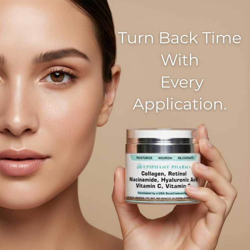 Collagen & Retinol Anti-Aging Face Cream - 24-Hour Hydration & Renewal - Anti Wrinkle Cream for Women & Men - Niacinamide, Hyaluronic Acid, Vitamin C & E - All Skin Types, 1.7 FL Oz