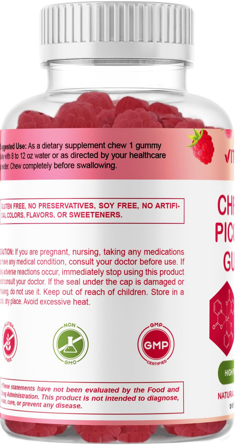 [Australia] - Vitamatic Chromium Picolinate 1000 mcg - 90 Gummies - High Potency Chromium - Raspberry Flavor 90 Count (Pack of 1) 