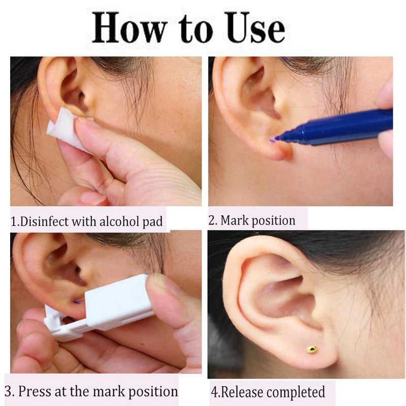 [Australia] - 2 Pack Self Ear Piercing Gun Earring,Disposable Piercing Kit No Pain Easy Use Ear Piercing Gun Kit Tool with Stud and With Alcohol Pad (3mm Gold Peas) … 3mm Gold Peas 