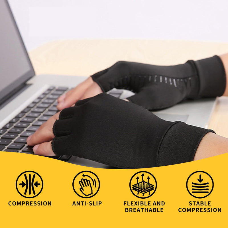 [Australia] - Copper Compression Gloves: Fingerless Arthritis Pain Relief for Carpal Tunnel, Rheumatoid & Tendonitis - Men & Women Medium 