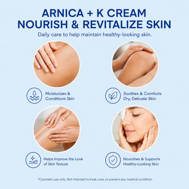 Arnica Cream Advanced Formula with Arnica Montana Vitamin K C & E - Soothing Hydrating for Face and Body (4 Fl Oz (Pack of 1))