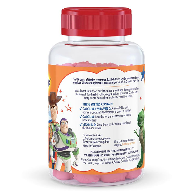 Haliborange Disney Pixar Toy Story Calcium et Vitamin D Softies for Kids 3+, 60 Strawberry Gummies – Supports Bone et Teeth Health – Character-Shaped Chewable