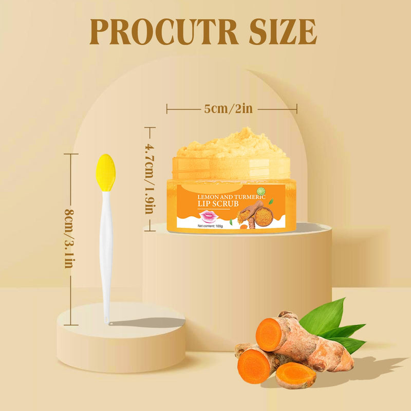 [Australia] - Turmeric Lemon Lip Scrub with Brush, Lip Scrubber Exfoliator for Dark Lips, Dry, Chapped Lips, Reduce Fine Lines, Natural Nourish Sugar Lip Scrub with Aloe Vera, Deep Hydration Moisturization 100g 2.26 Ounce (Pack of 2) 