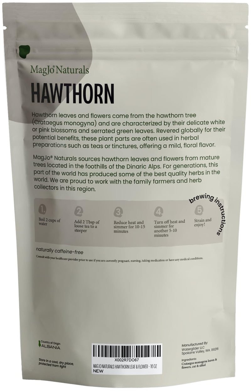 [Australia] - MagJo Naturals, Hawthorn Leaf and Flower (1 Pound), Wild-Crafted, Cut and Sifted, Dried Loose Leaf, Makes crisp cup of Hawthorn Tea, Hawthorn Leaves and Herb, Leaves Herbal Tea (Crataegus) 