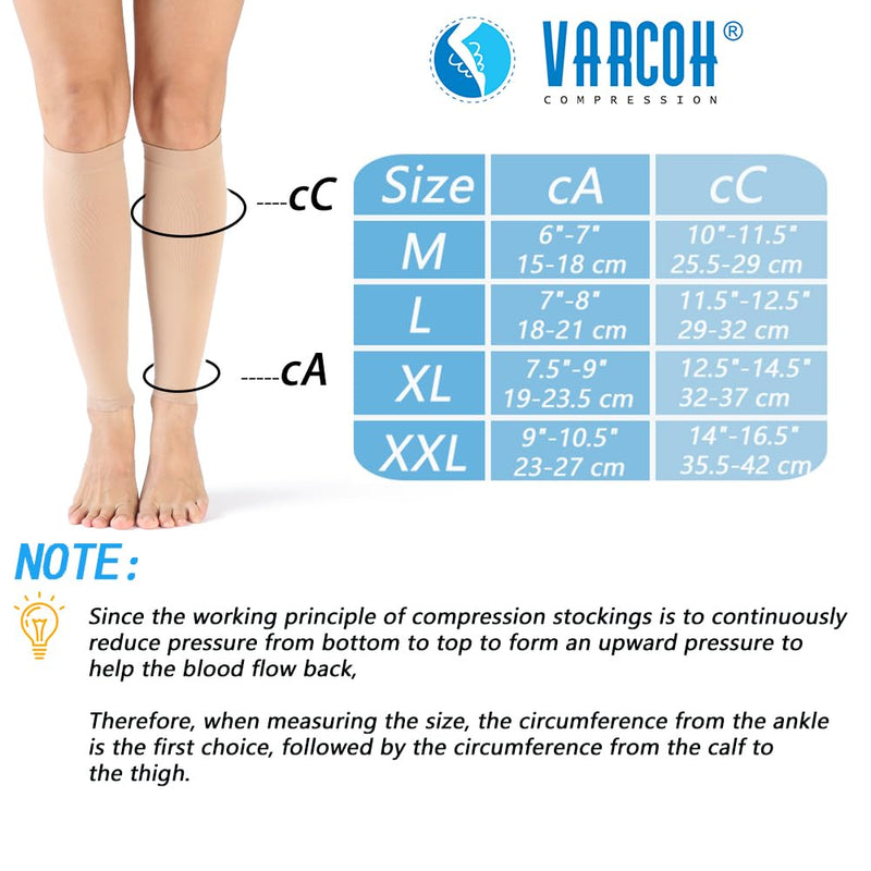 [Australia] - VARCOH compression stockings for men, 2 pairs, calf compression stockings class 2, calf bandage, compression stockings for women, ideal for swelling, varicose veins... Beige XXL 