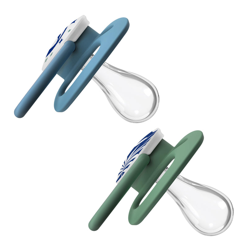 [Australia] - Dr. Brown's Advantage Glow-in-the-Dark Baby Pacifier, Fully Symmetrical Soother with Soft Silicone Bulb, 6-18m, BPA Free, Skateboard Snail and Blue Nature, 4 Pack (Style May Vary) Blue Glow-in-the-Dark 